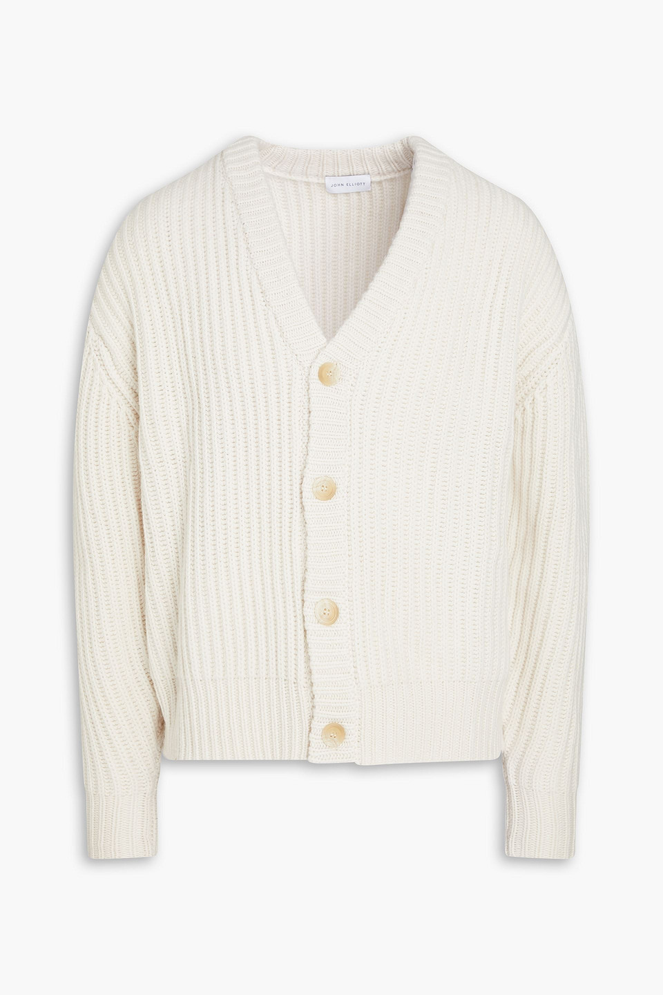 Shop John Elliott Capri Ribbed Wool And Cashmere-blend Cardigan In Ivory