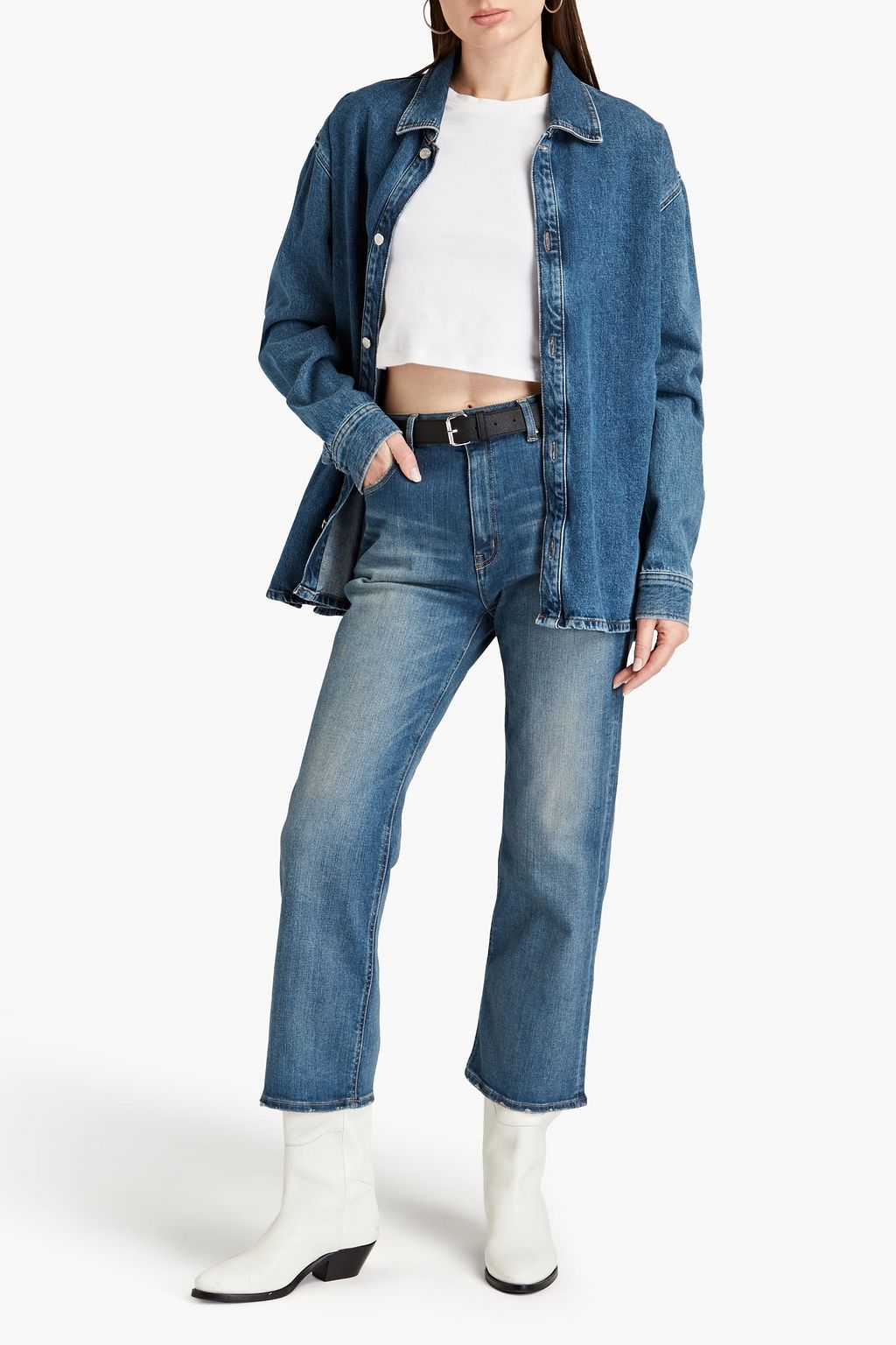 TU ES MON TRÉSOR The Peridot hoch sitzende Cropped Bootcut-Jeans in ausgewaschener Optik