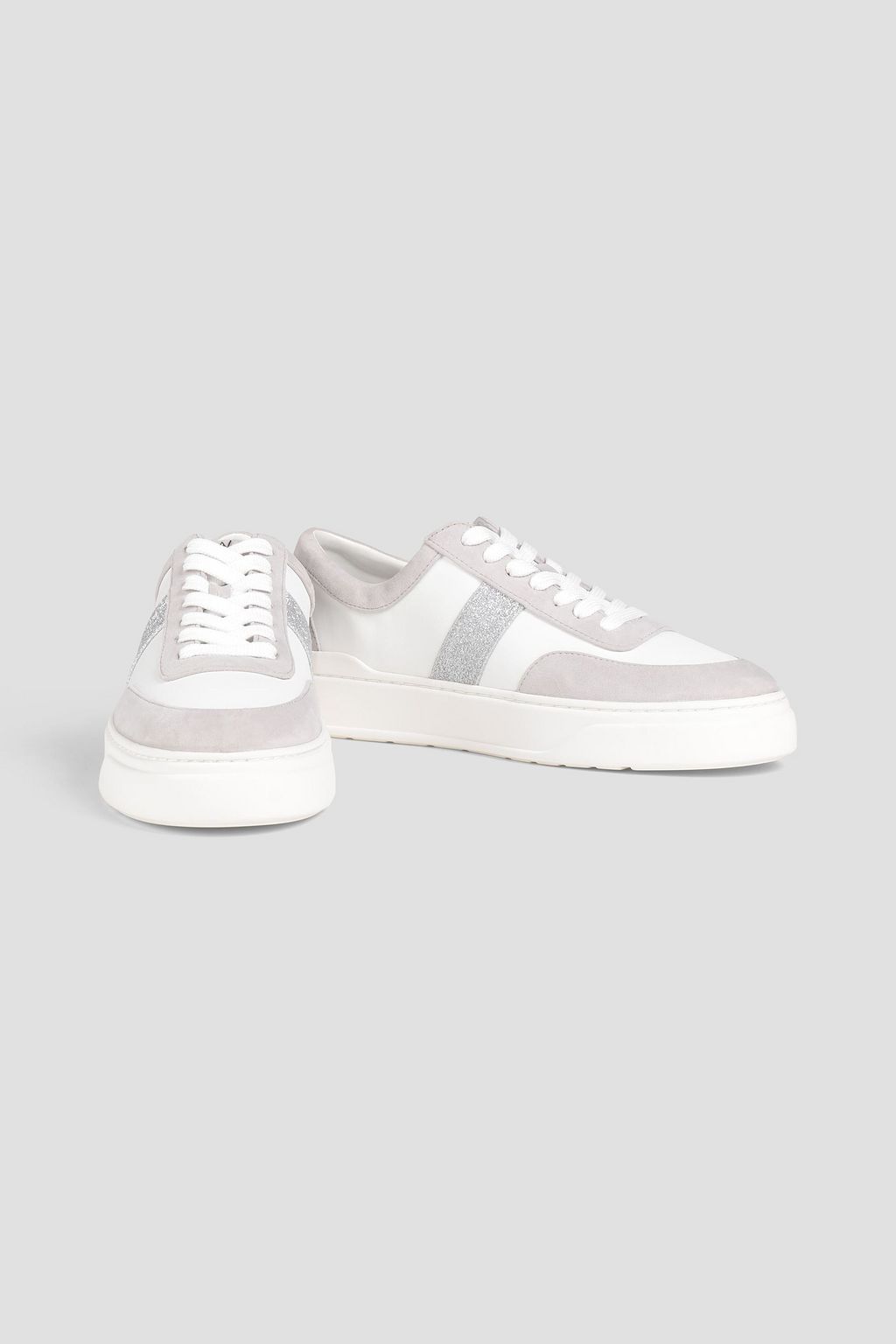 STUART WEITZMAN Skater glittered leather and suede sneakers