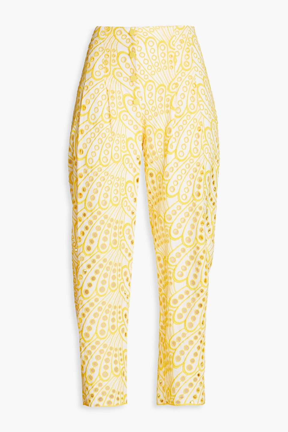 Charo Ruiz Simone Cropped Broderie Anglaise Cotton-blend Tapered Pants In Yellow