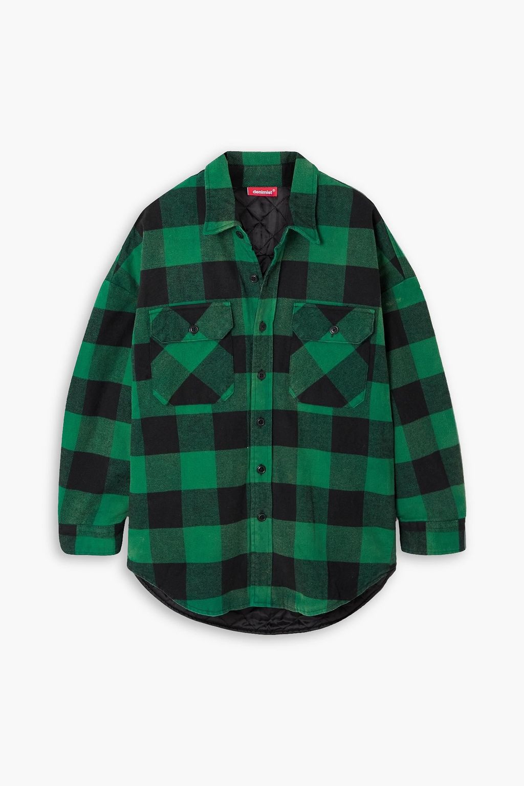 Oversized padded checked cotton flannel jacket