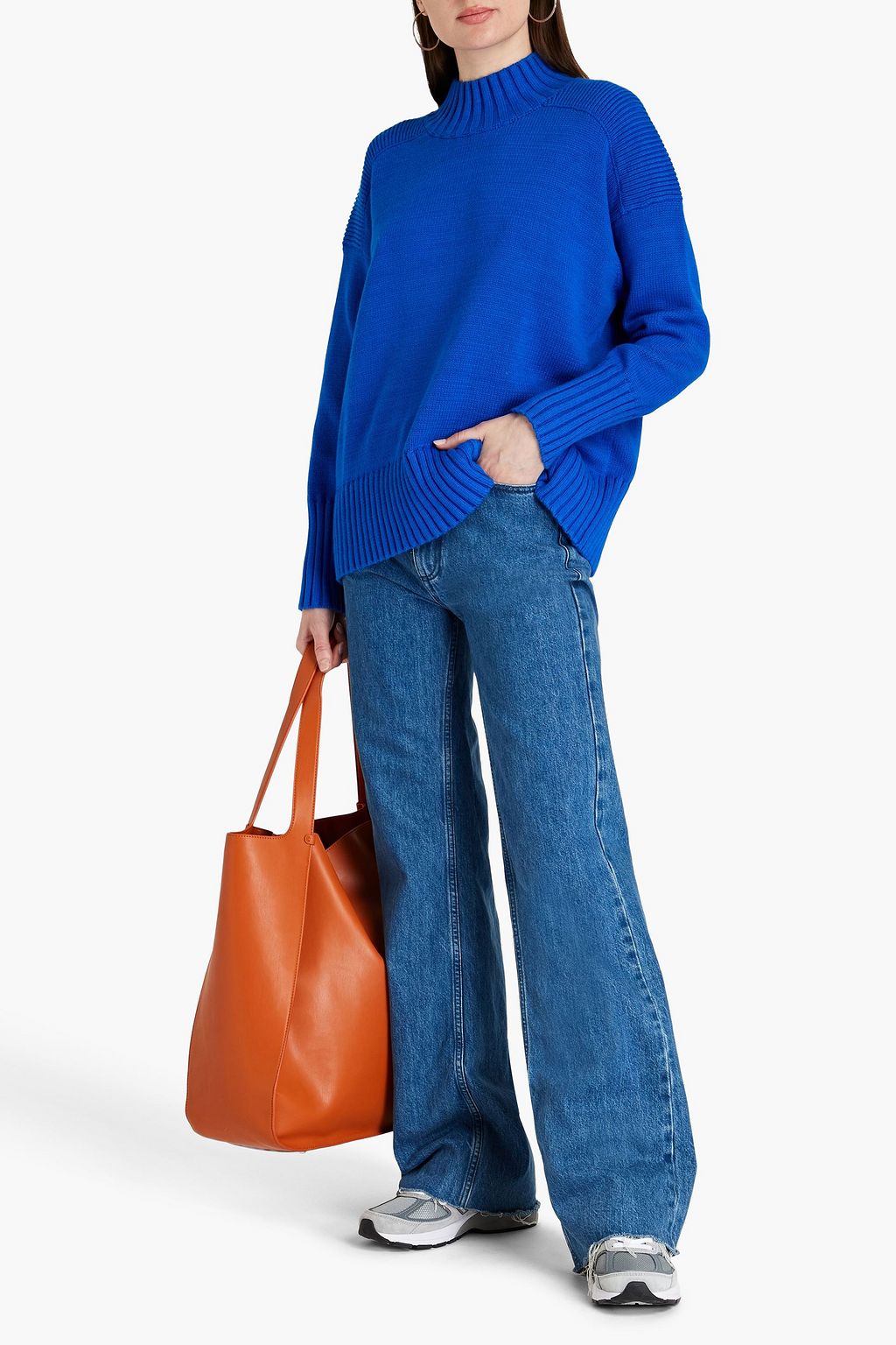 CHINTI & PARKER Two-tone ribbed cotton turtleneck sweater