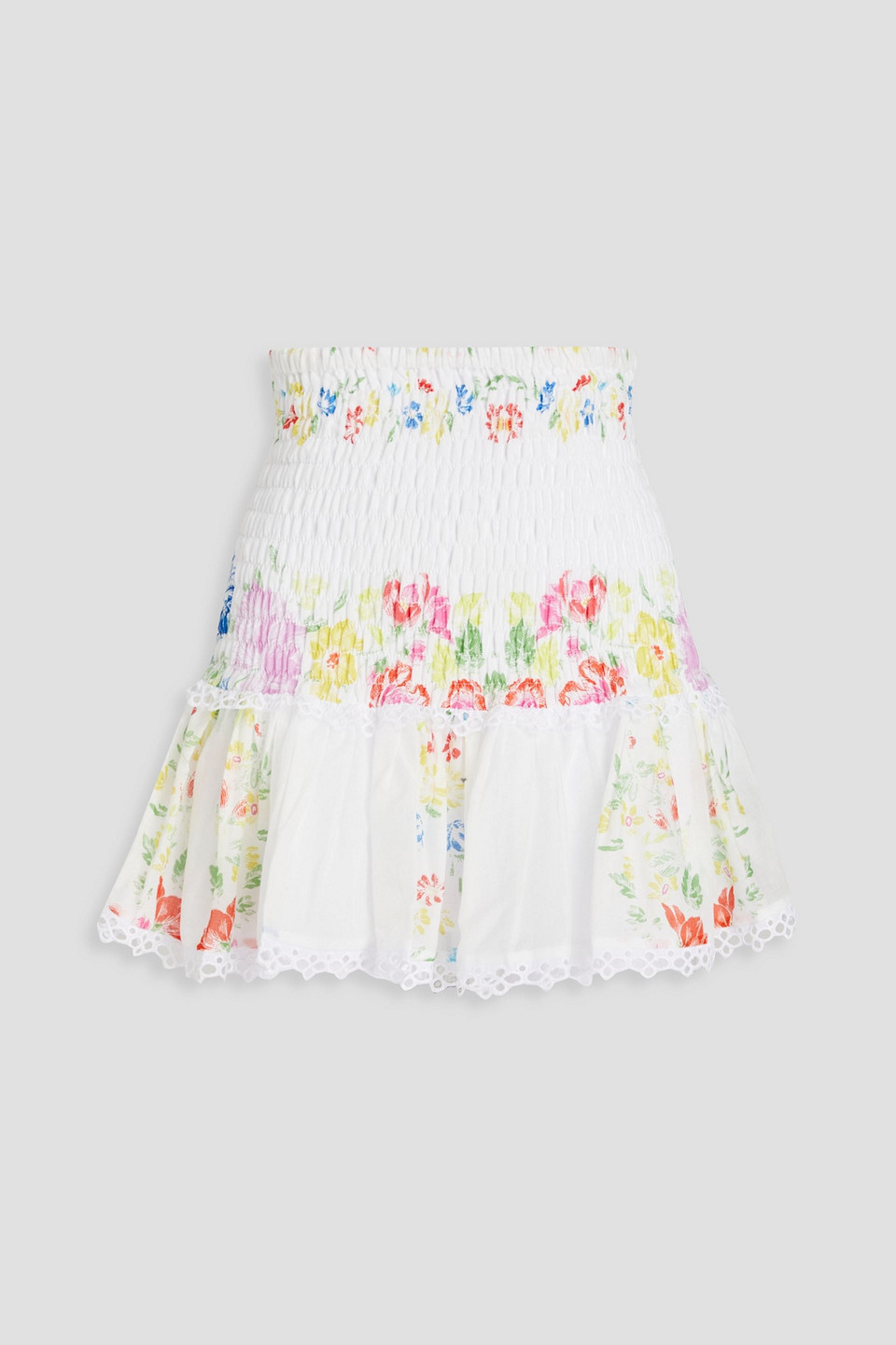 Shop Charo Ruiz Yane Shirred Floral-print Cotton-blend Voile Mini Skirt In White