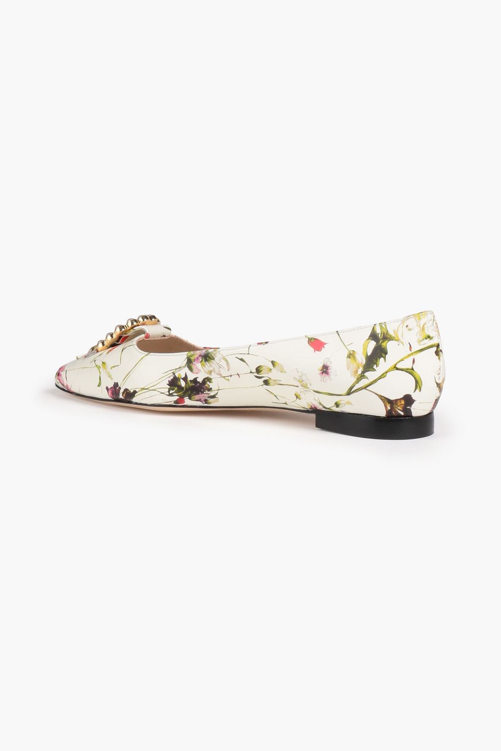 STUART WEITZMAN Embellished floral-print leather point-toe flats