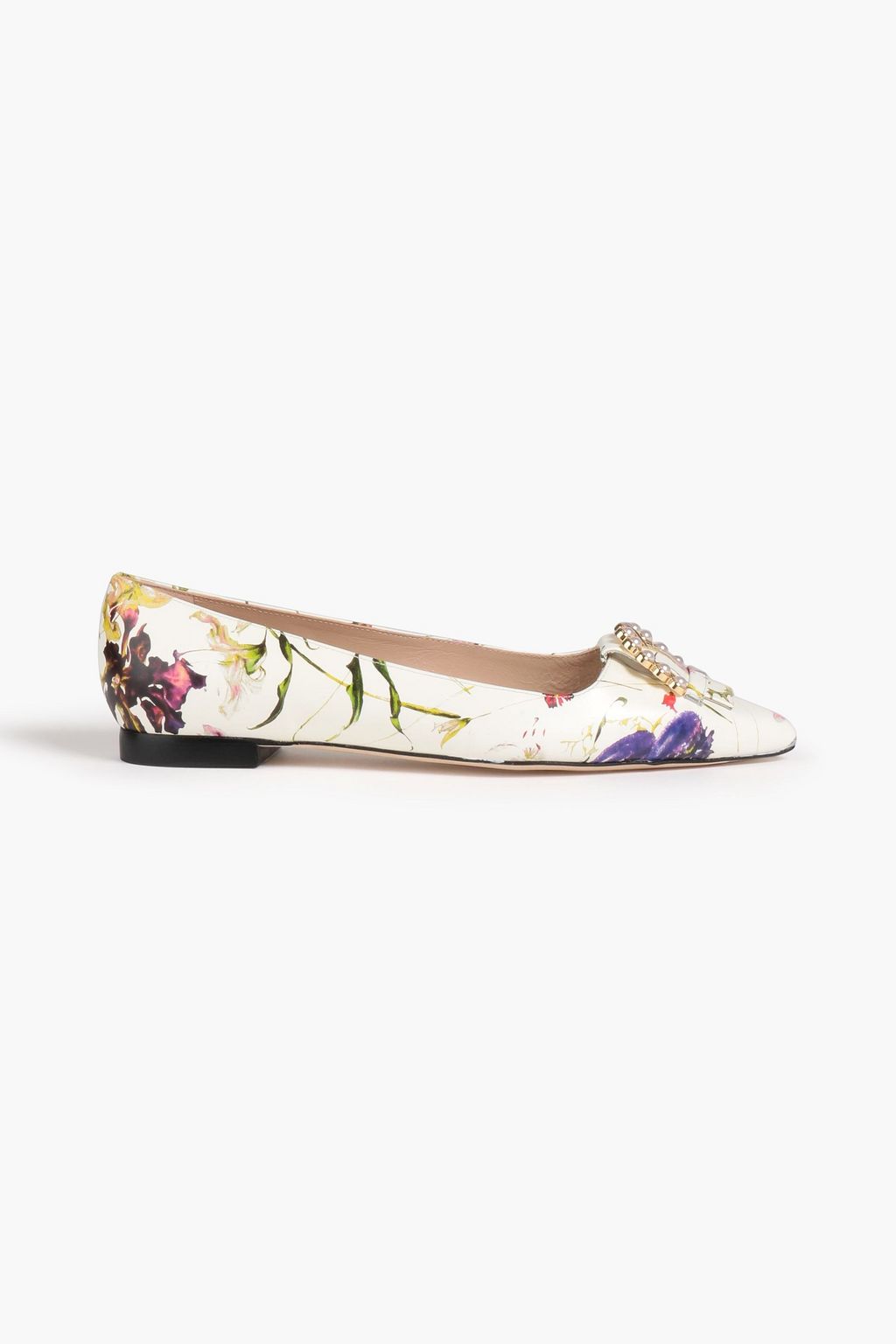 White shop floral flats