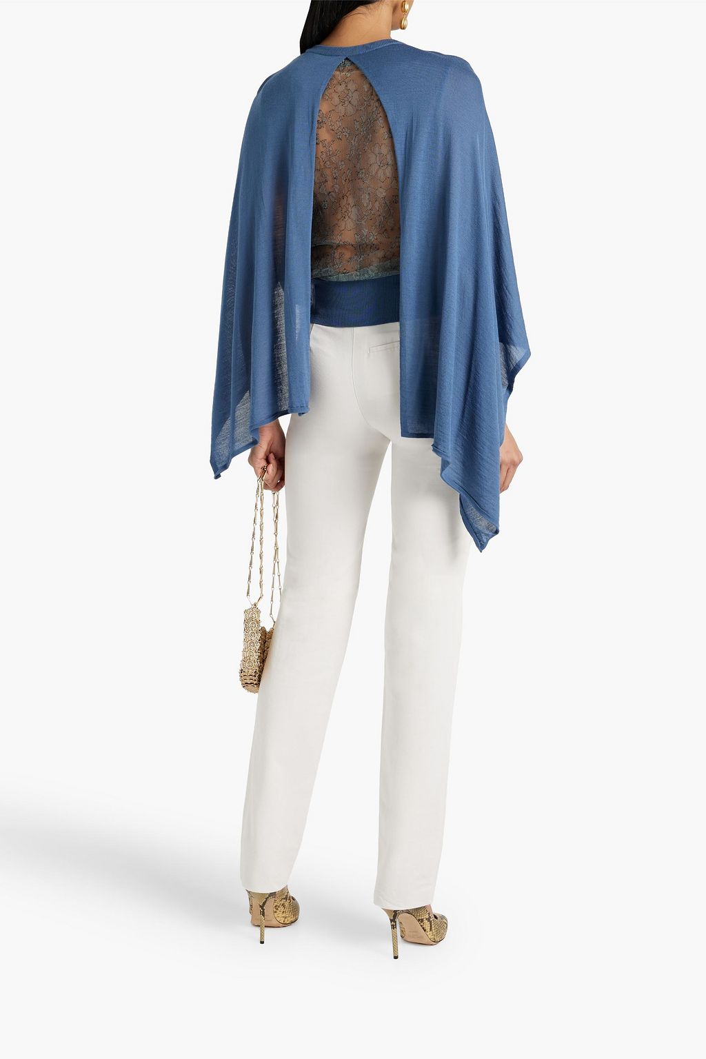 VALENTINO GARAVANI Lace-paneled draped wool sweater