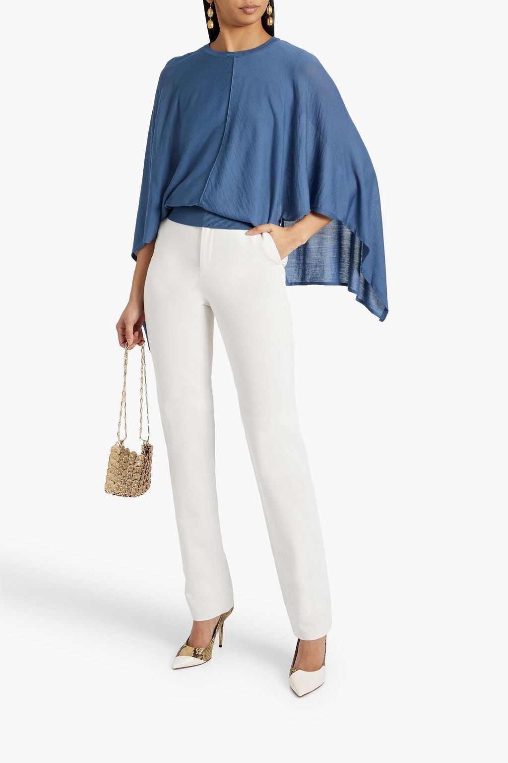 VALENTINO GARAVANI Lace-paneled draped wool sweater