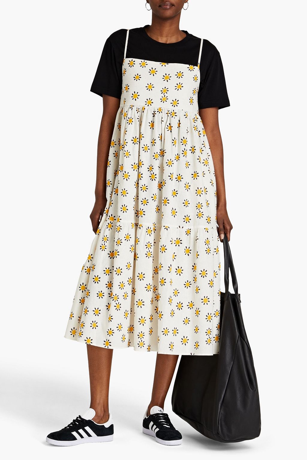 CHINTI & PARKER Gathered floral-print linen and cotton-blend midi dress