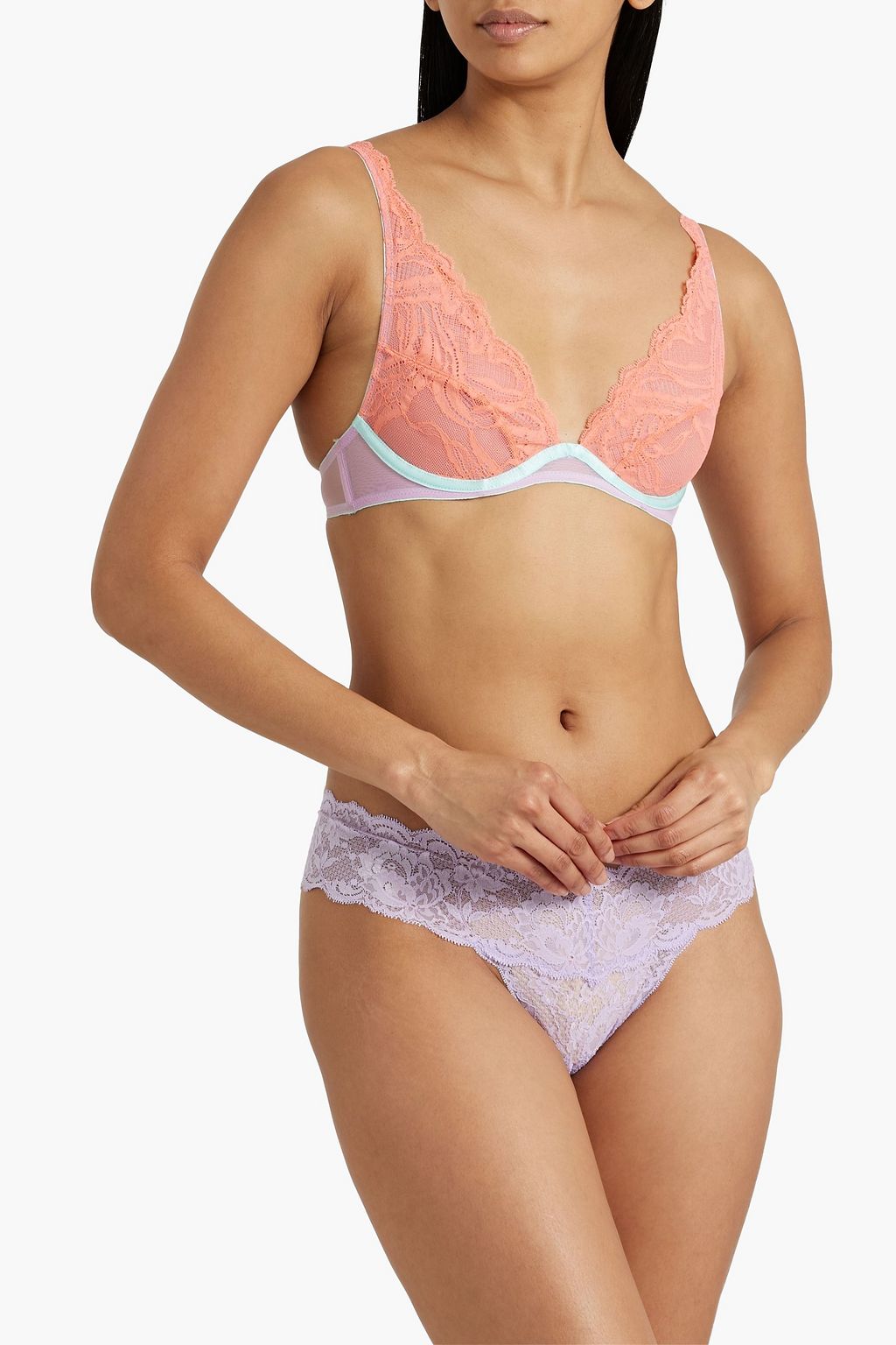 DORA LARSEN Erin lace and tulle underwired plunge bra