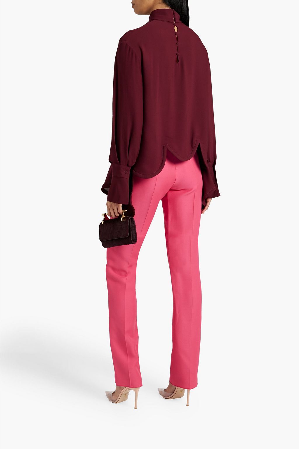 VALENTINO GARAVANI Asymmetric pussy-bow silk-crepe top