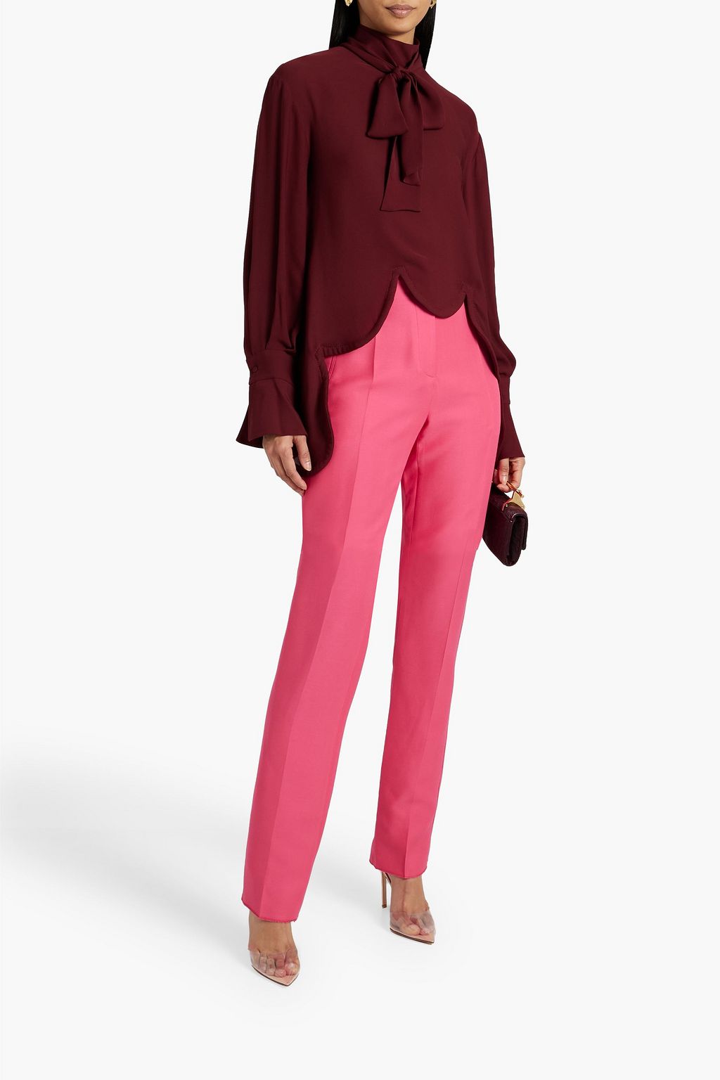 VALENTINO GARAVANI Asymmetric pussy-bow silk-crepe top
