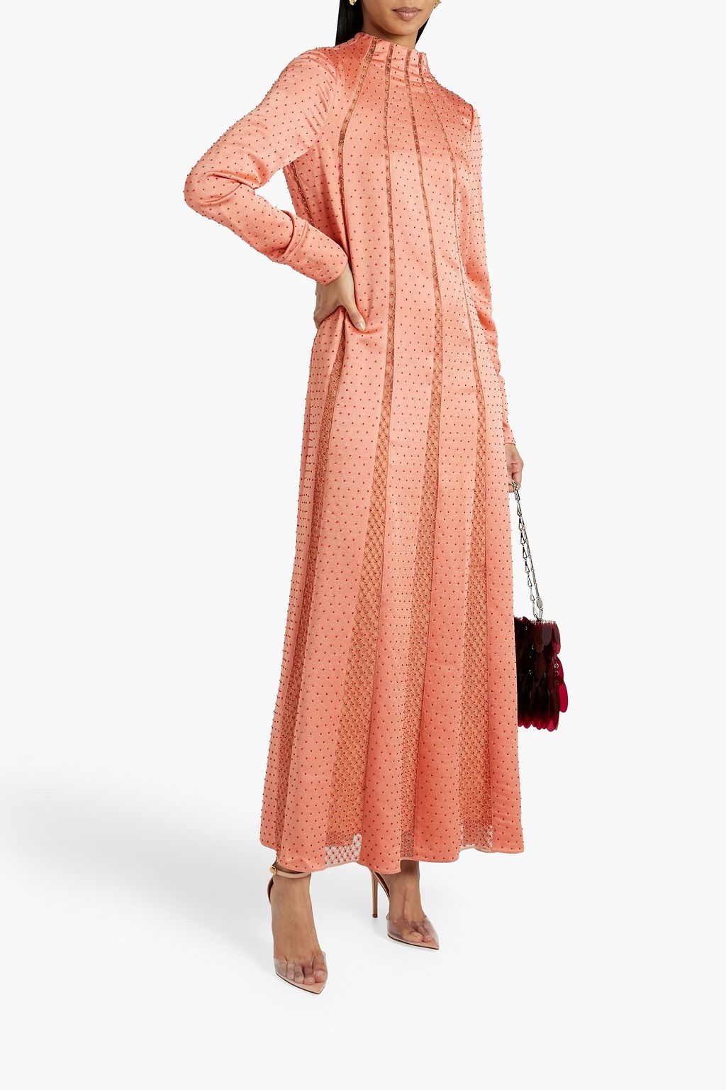VALENTINO GARAVANI Embellished hammered-satin maxi dress