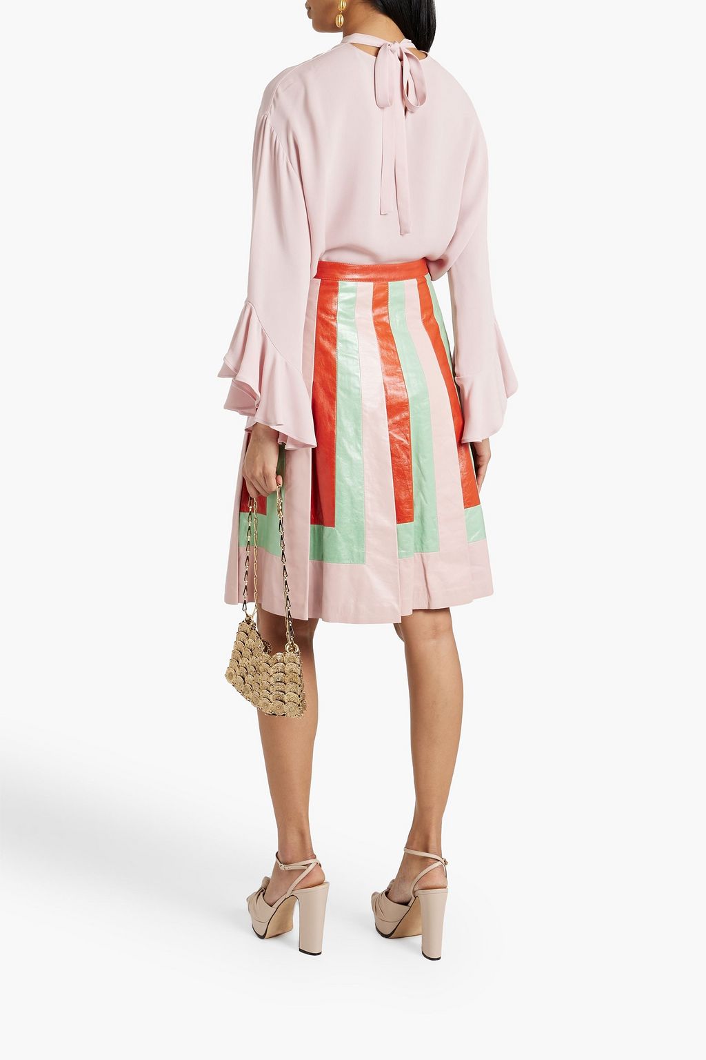 VALENTINO GARAVANI Pleated color-block crinkled-leather skirt | THE OUTNET