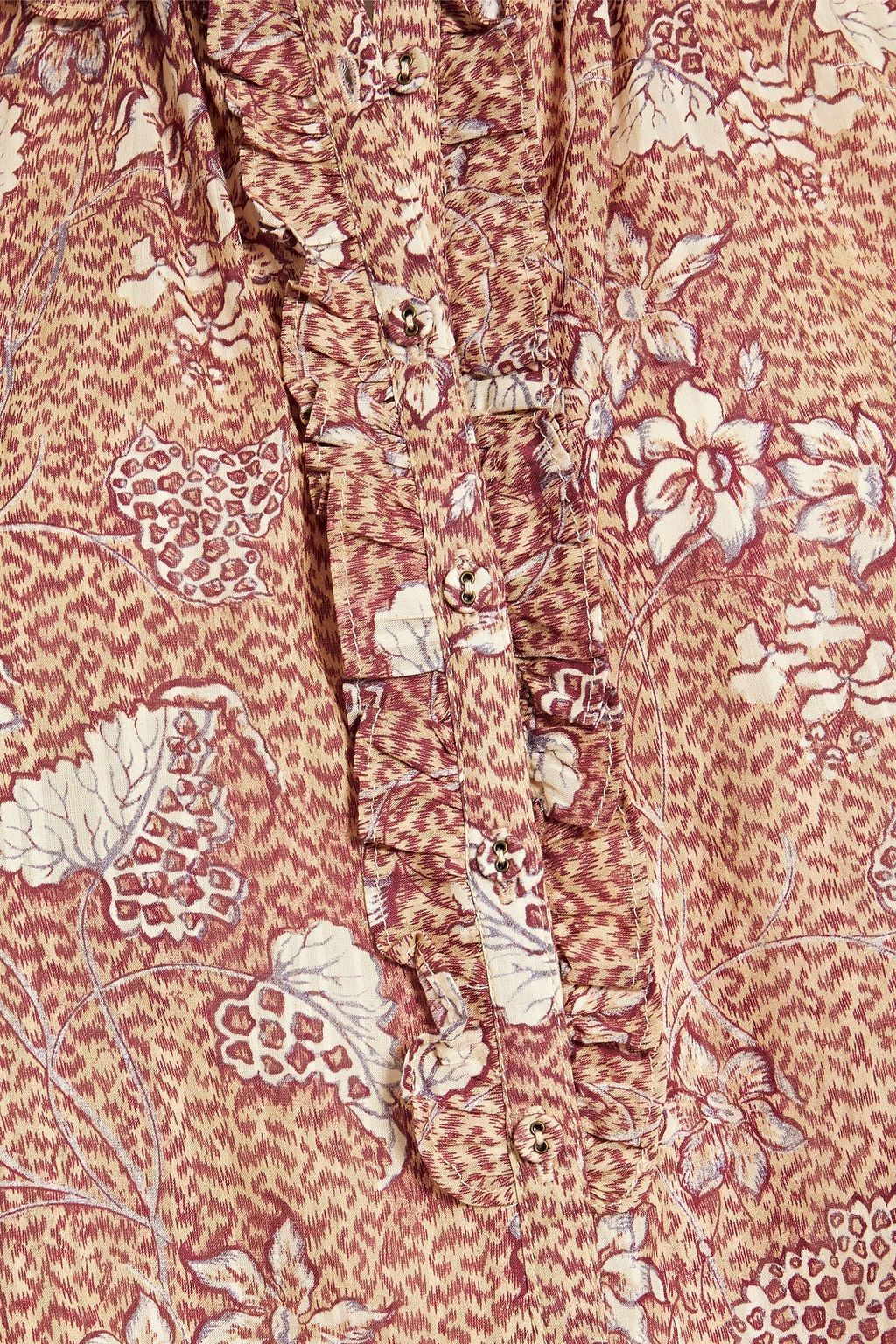 ULLA JOHNSON 러플 디테일 프린트 코튼 혼방 보일 블라우스