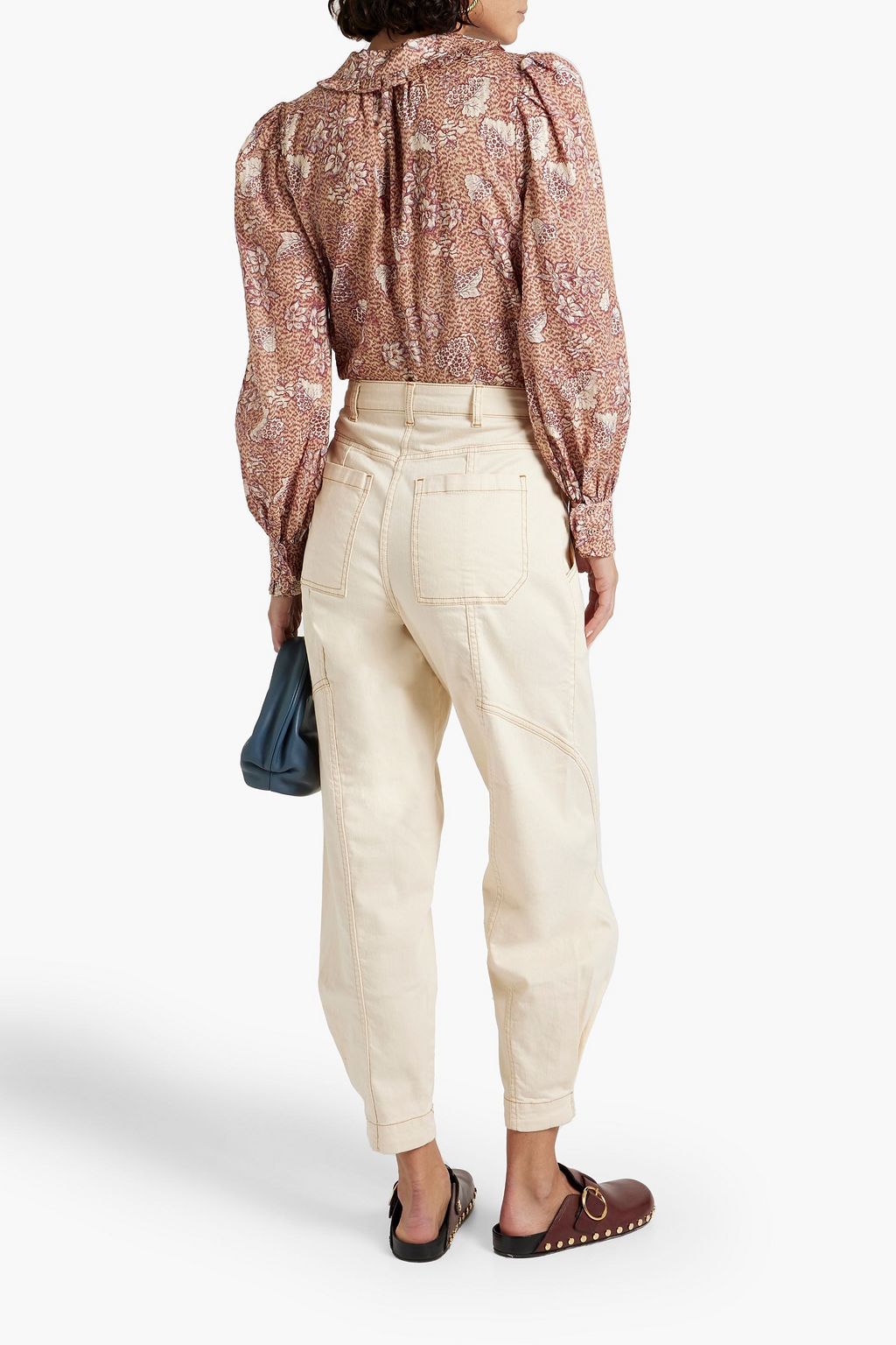 ULLA JOHNSON 러플 디테일 프린트 코튼 혼방 보일 블라우스
