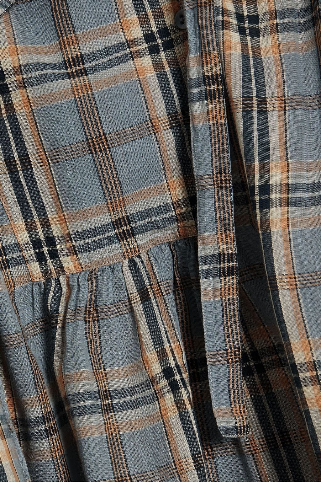 ULLA JOHNSON Clarke geraffte Bluse aus Baumwoll-Voile mit Karomuster