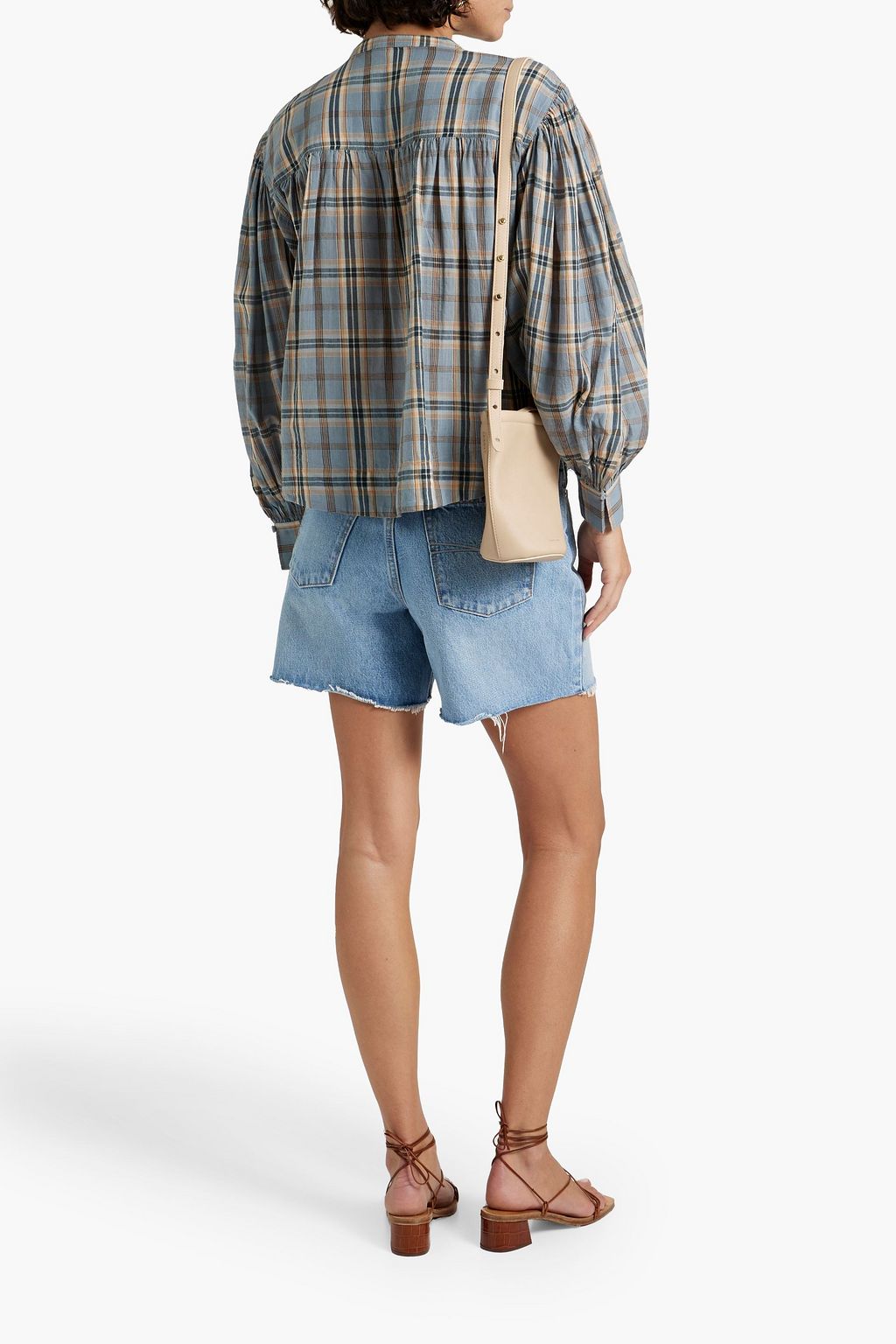 ULLA JOHNSON Clarke geraffte Bluse aus Baumwoll-Voile mit Karomuster