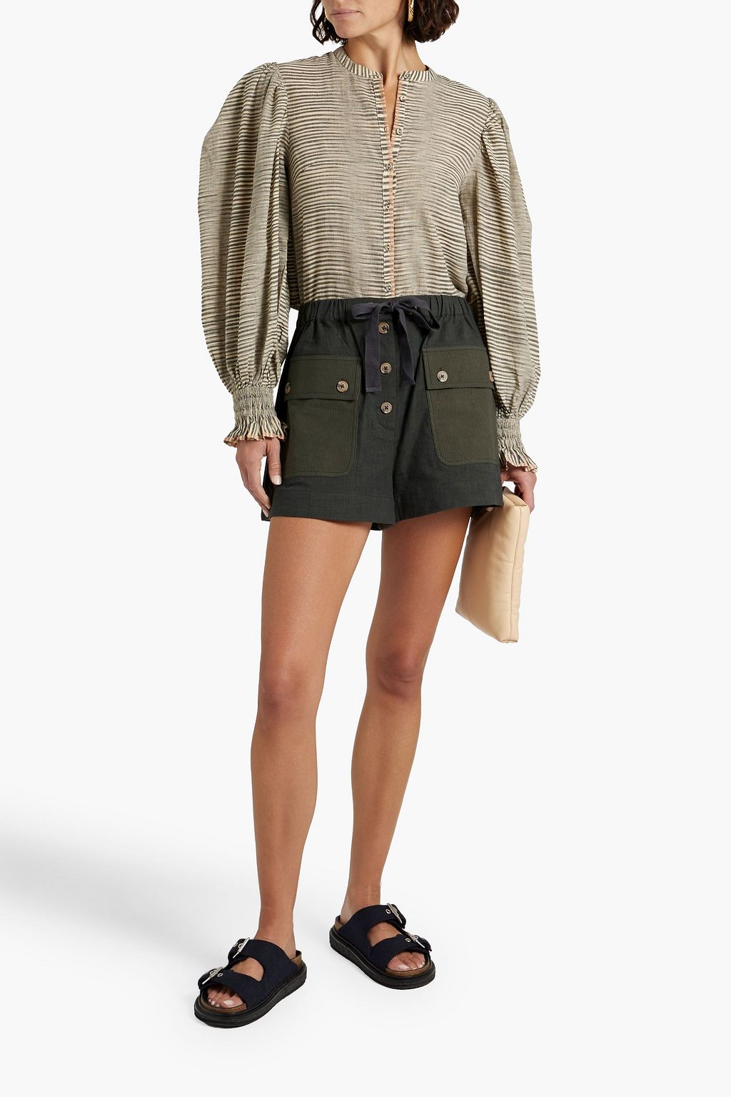 ULLA JOHNSON Finley gathered striped cotton-voile top
