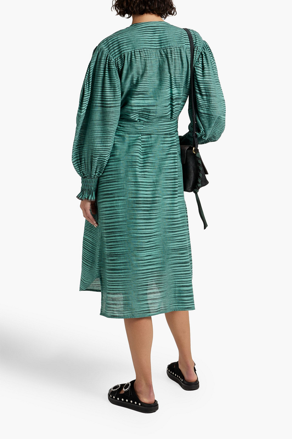 Shop Ulla Johnson Fiora Striped Cotton-voile Midi Dress In Teal