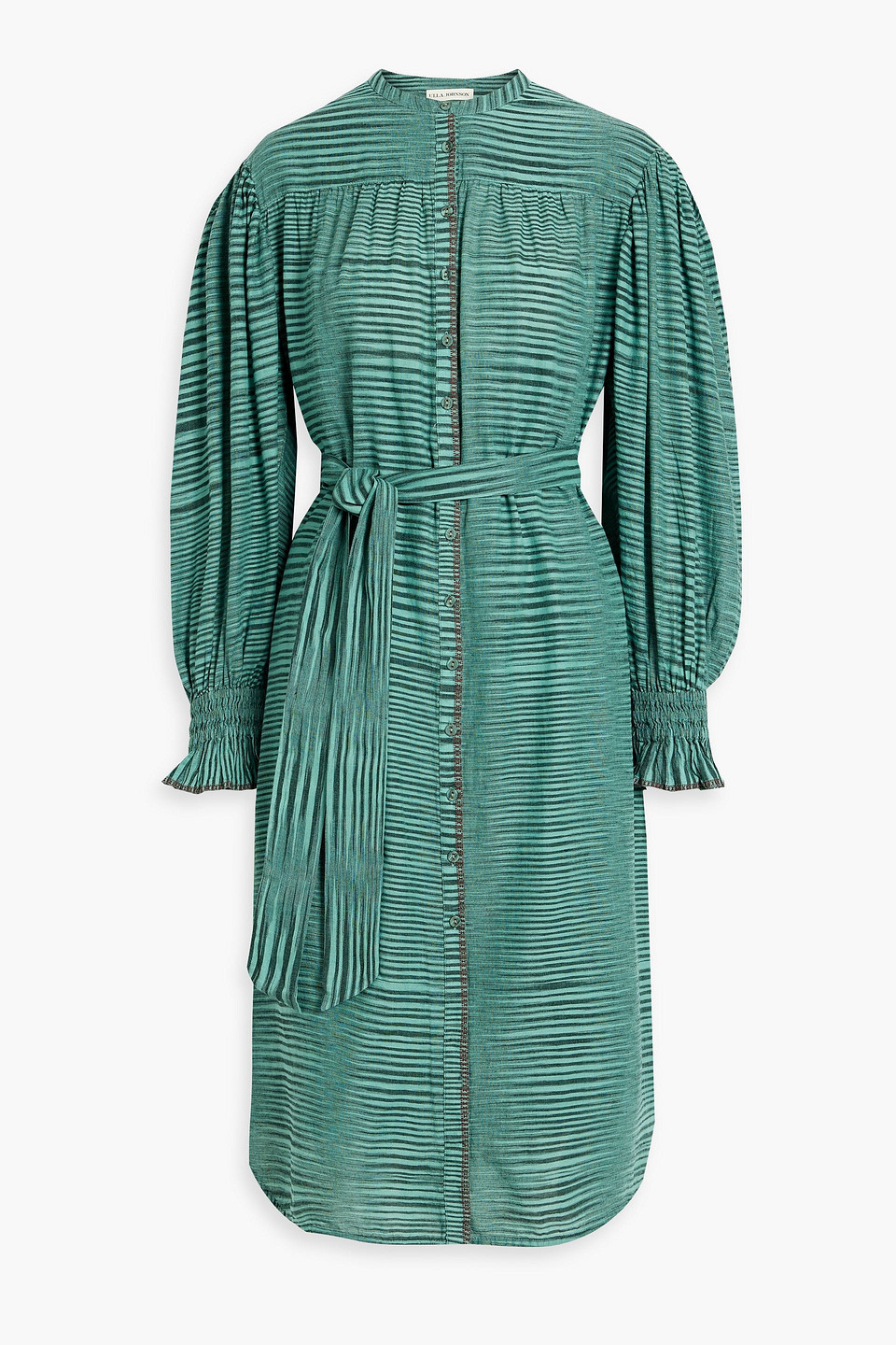 Ulla Johnson Fiora Striped Cotton-voile Midi Dress In Teal