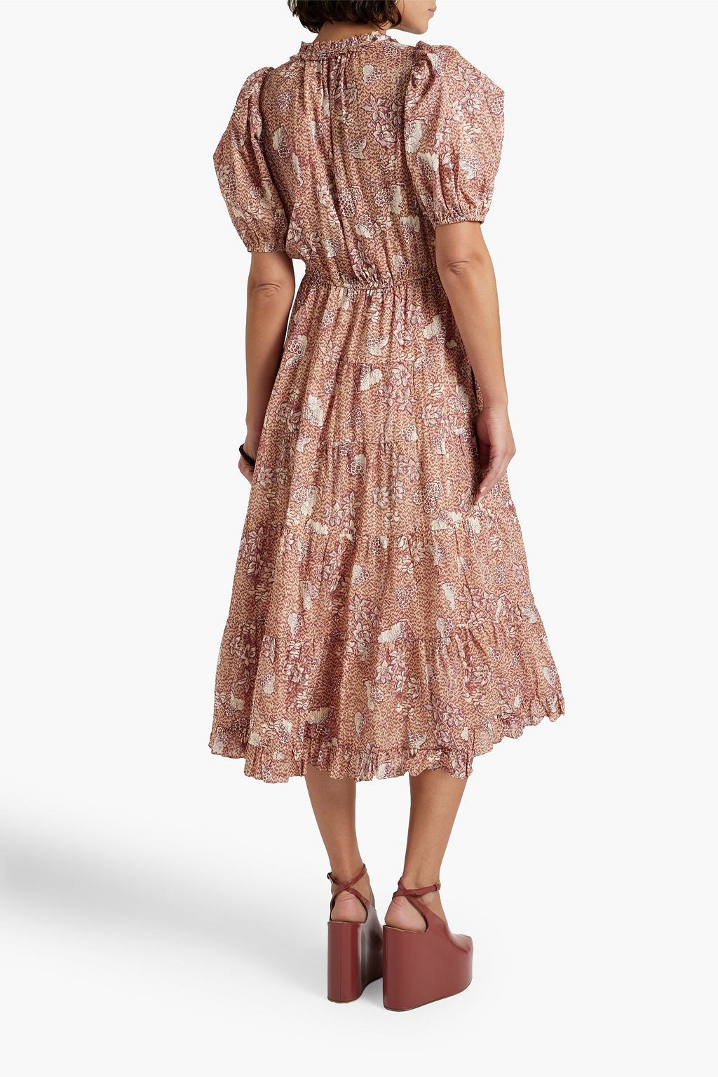 ULLA JOHNSON Ava gathered printed cotton-blend midi dress