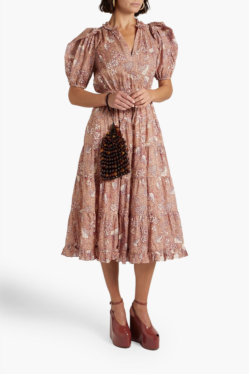 ULLA JOHNSON Ava gathered printed cotton-blend midi dress