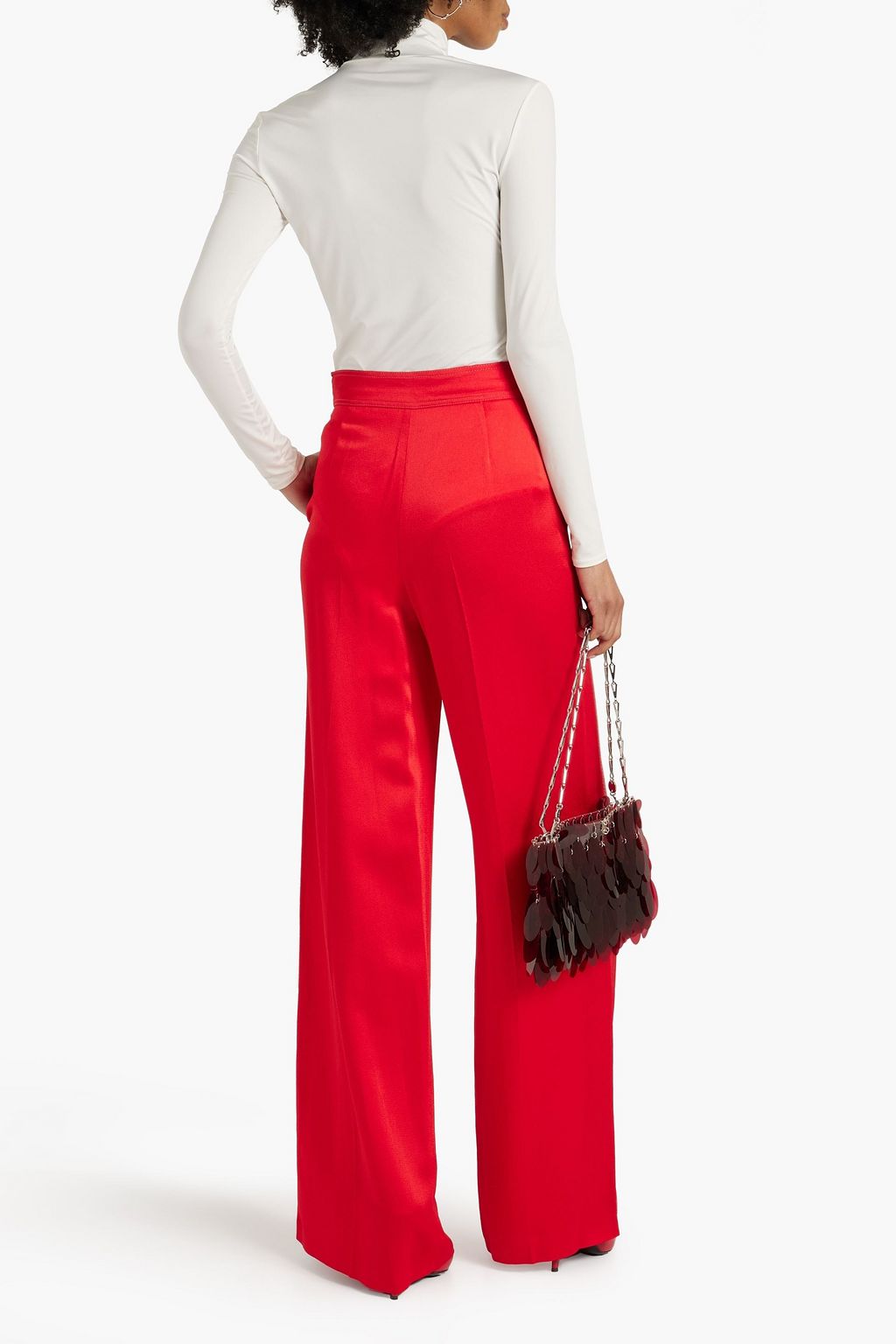 VALENTINO GARAVANI Cutout striped hammered-satin wide-leg pants