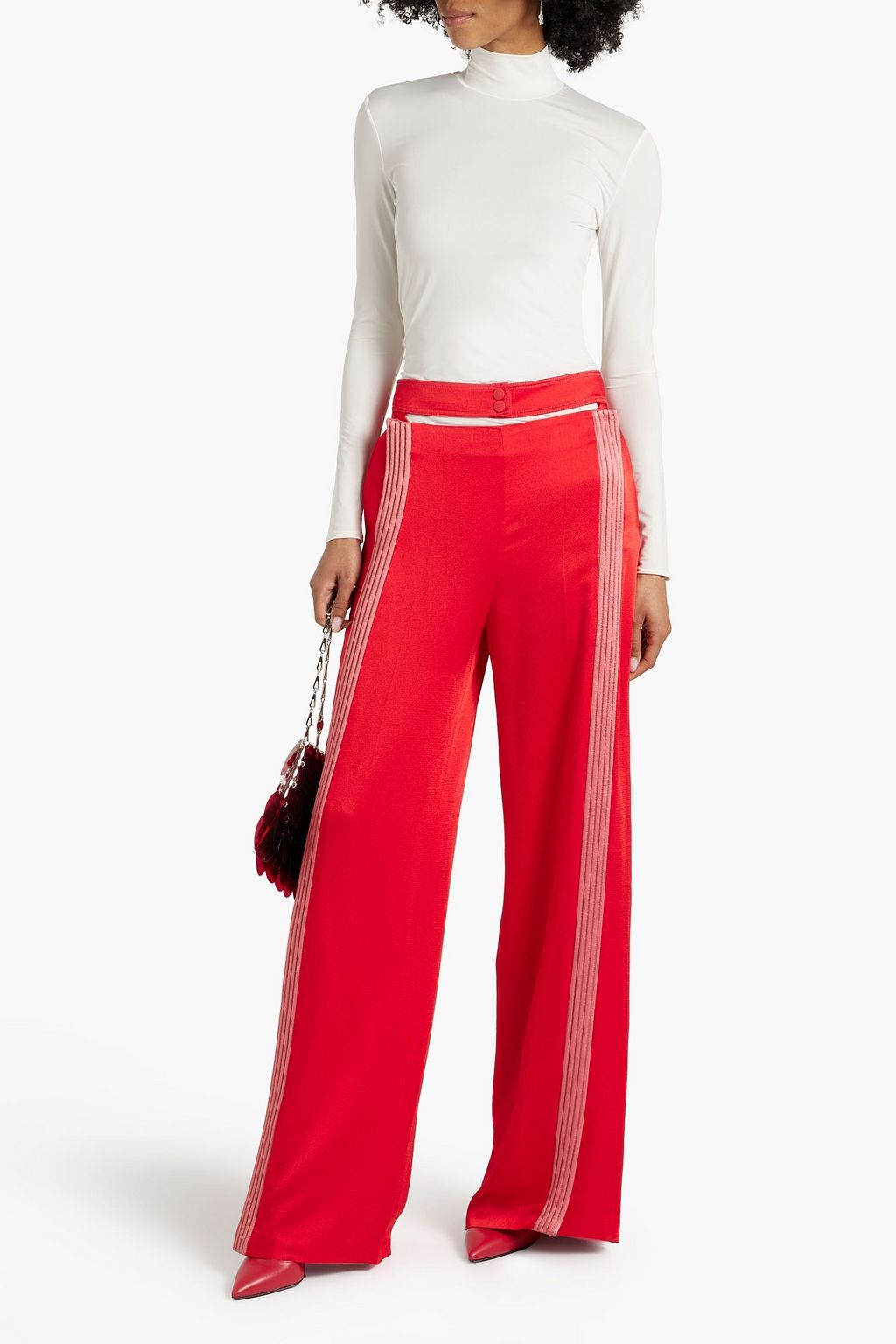 VALENTINO GARAVANI Cutout striped hammered-satin wide-leg pants