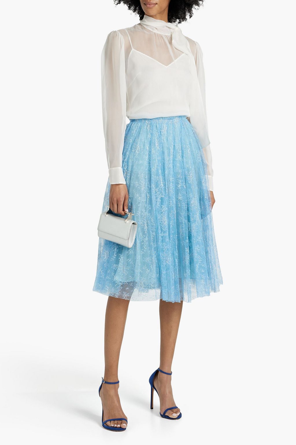 VALENTINO GARAVANI Gathered metallic lace midi skirt