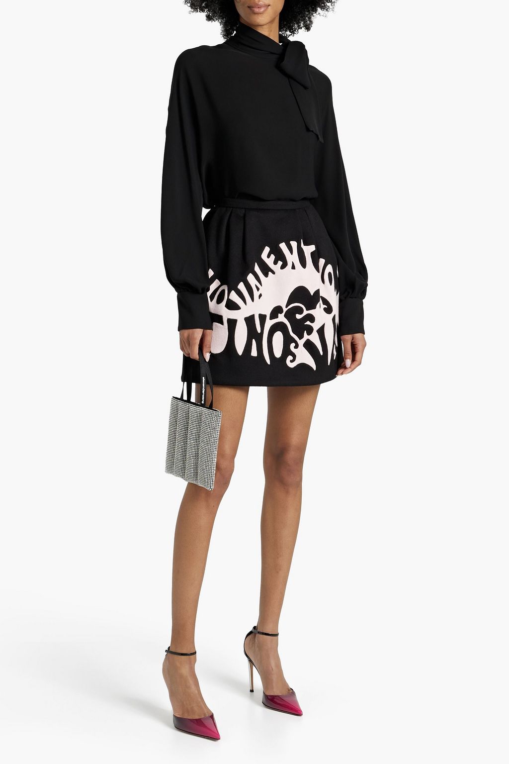 VALENTINO GARAVANI Two-tone wool and cashmere-blend felt mini skirt