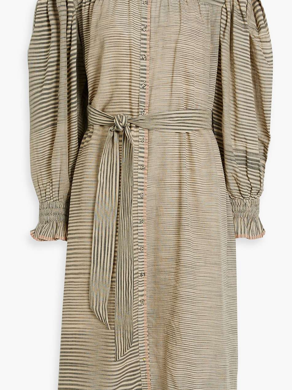 fiora belted striped cotton-voile midi dress