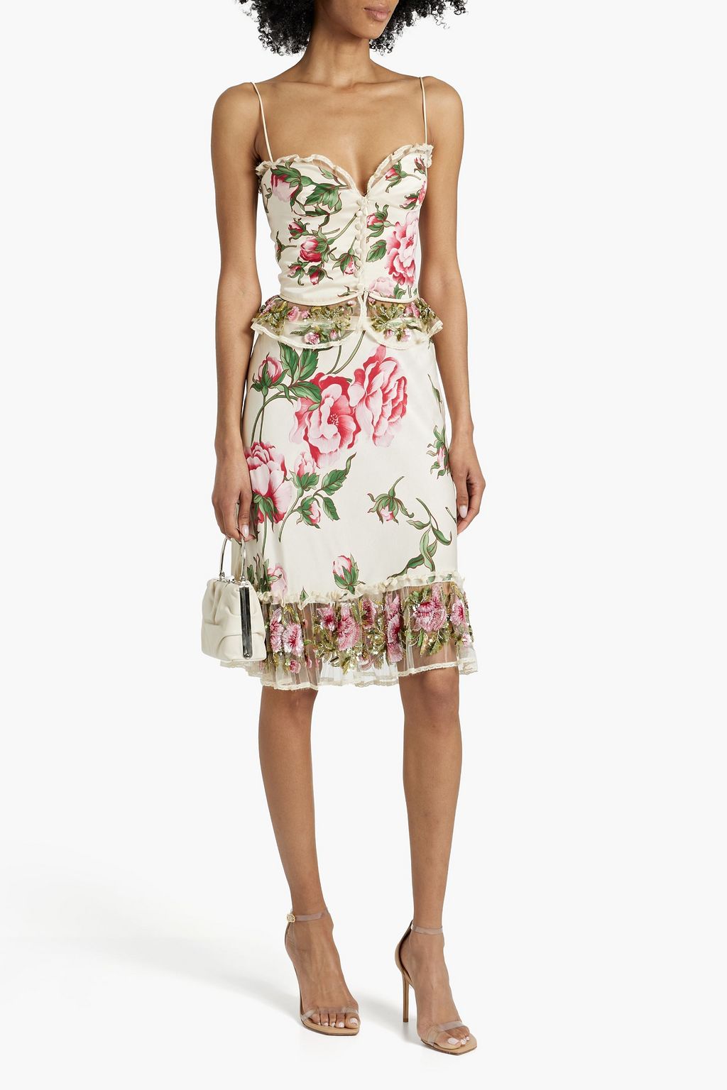 VALENTINO GARAVANI Floral-print silk crepe de chine top and skirt set
