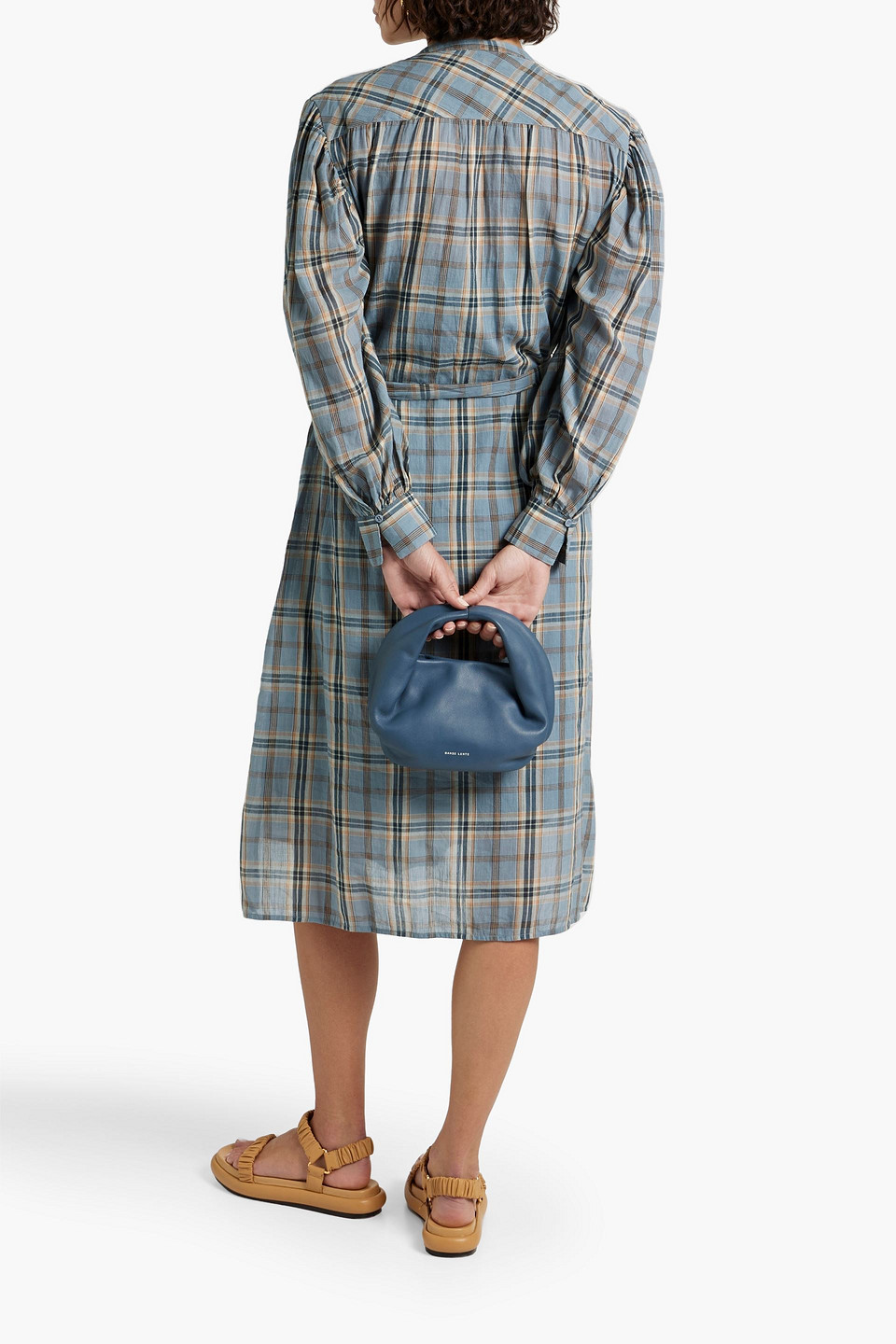 Ulla Johnson Fayette Gathered Checked Cotton-voile Dress In Slate Blue