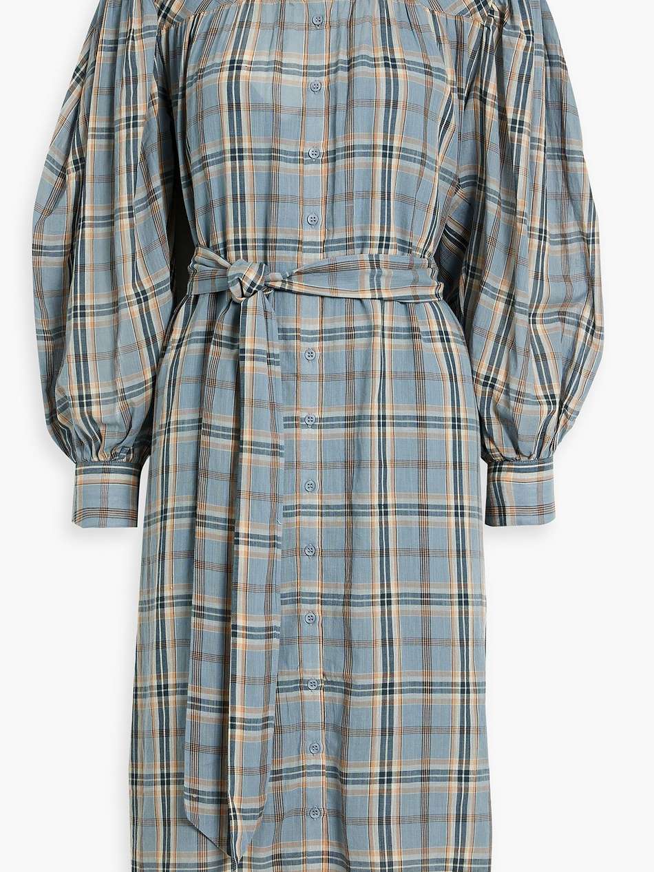fayette gathered checked cotton-voile dress