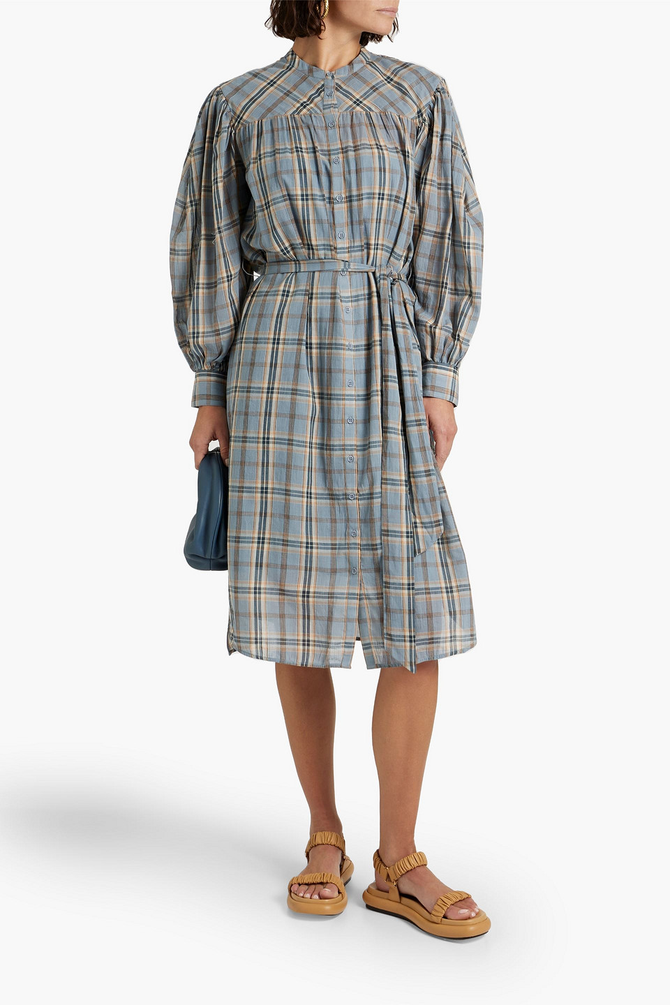 Ulla Johnson Fayette Gathered Checked Cotton-voile Dress In Slate Blue