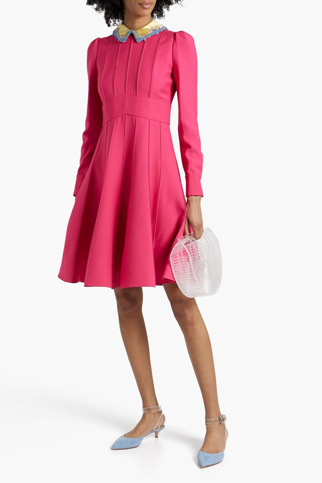 VALENTINO GARAVANI Pintucked wool and silk-blend crepe dress