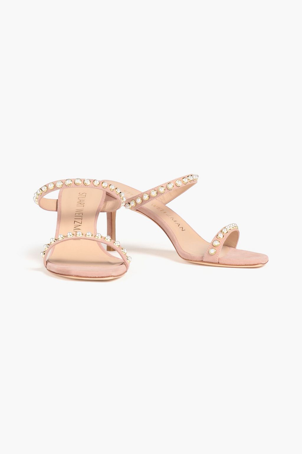 STUART WEITZMAN Mules aus Veloursleder mit Kunstperlen