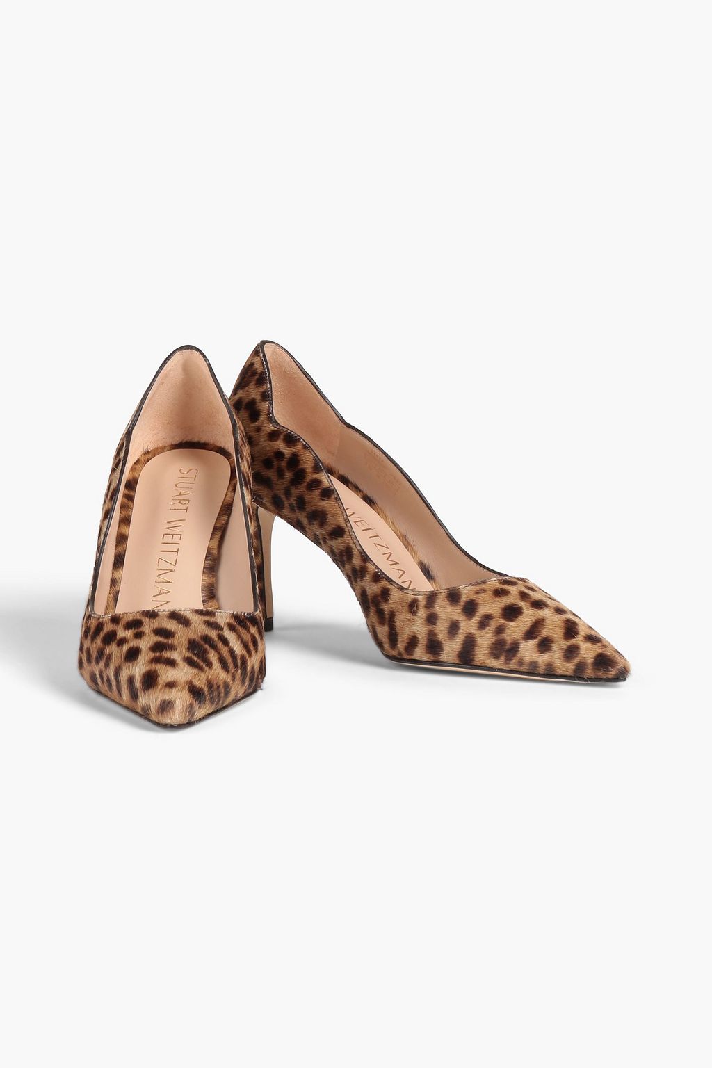 STUART WEITZMAN Stuart 85 scalloped leopard-print calf-hair pumps