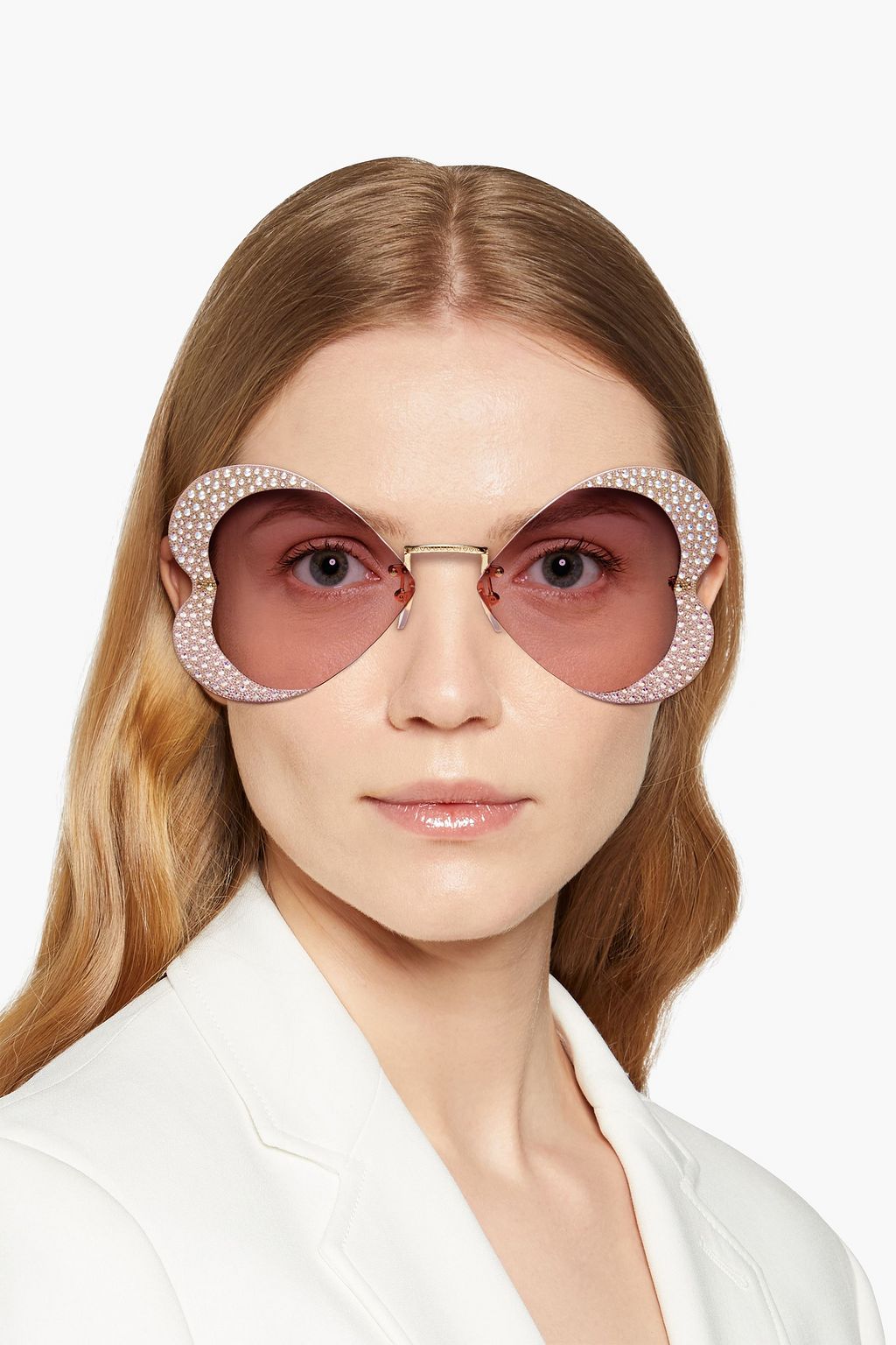 GUCCI Butterfly-frame crystal-embellished acetate sunglasses