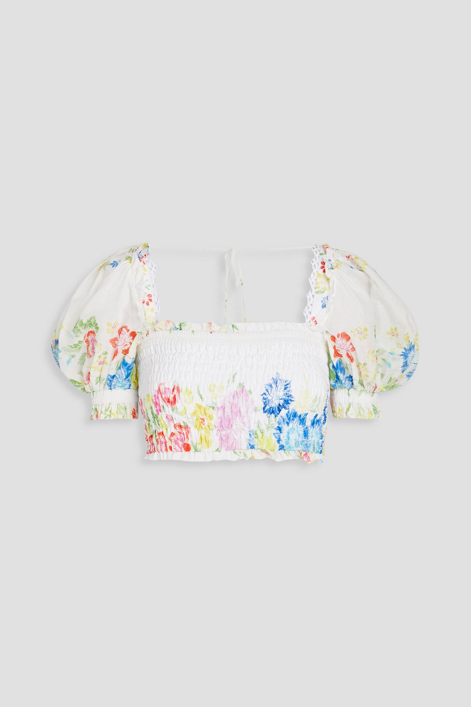 Shop Charo Ruiz Cumbi Cropped Floral-print Cotton-blend Voile Top In White