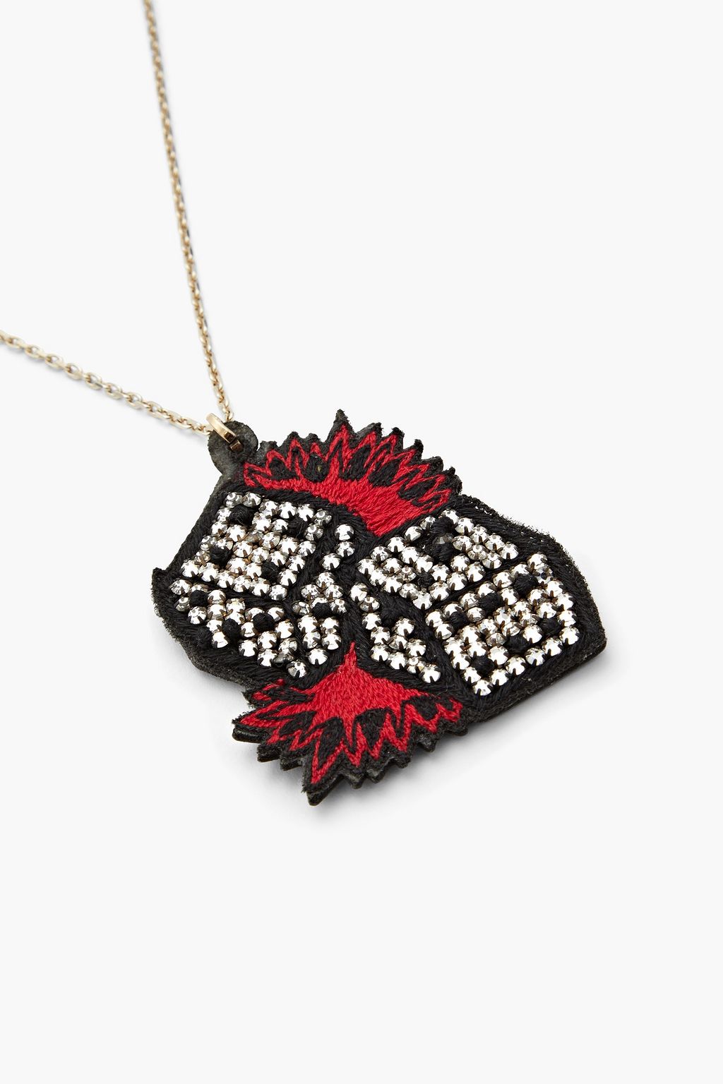RED(V) Gold-tone, crystal and embroidered leather necklace