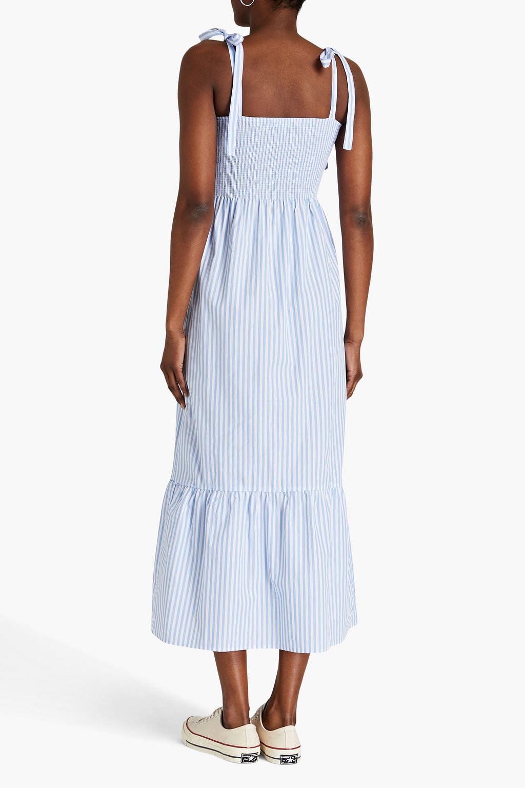 CHINTI & PARKER Shirred striped Lyocell-blend poplin midi dress