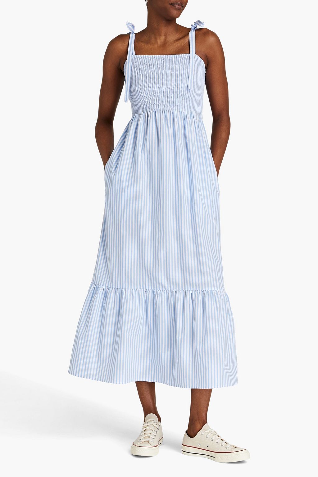 CHINTI & PARKER Shirred striped Lyocell-blend poplin midi dress