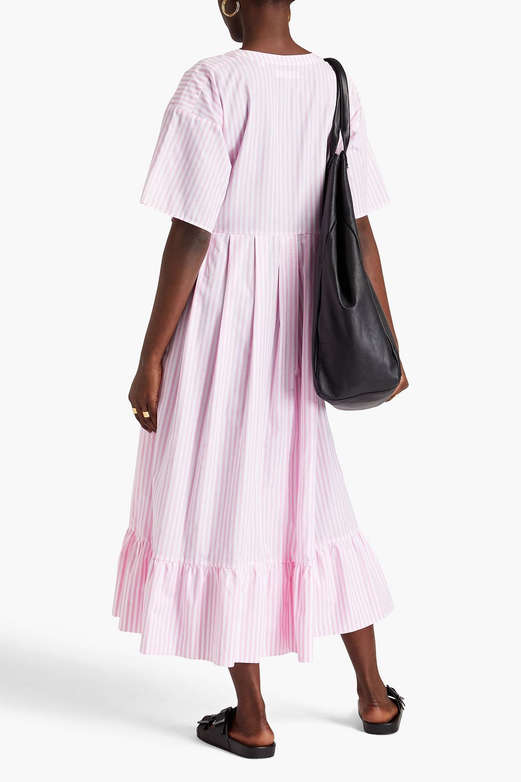 CHINTI & PARKER Pleated striped cotton-poplin midi dress