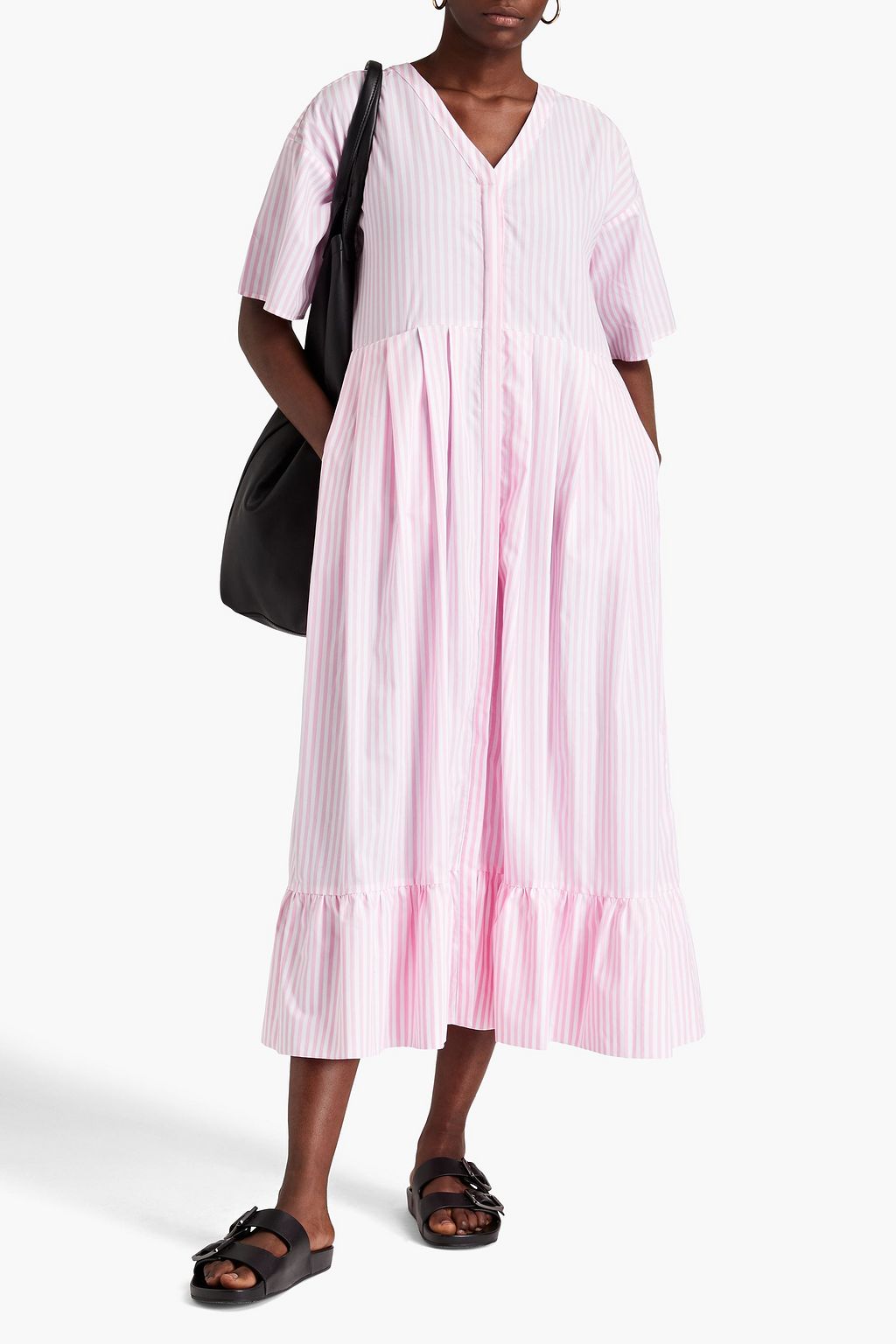CHINTI & PARKER Pleated striped cotton-poplin midi dress