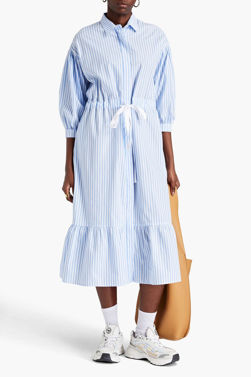 CHINTI & PARKER Striped cotton-poplin midi shirt dress