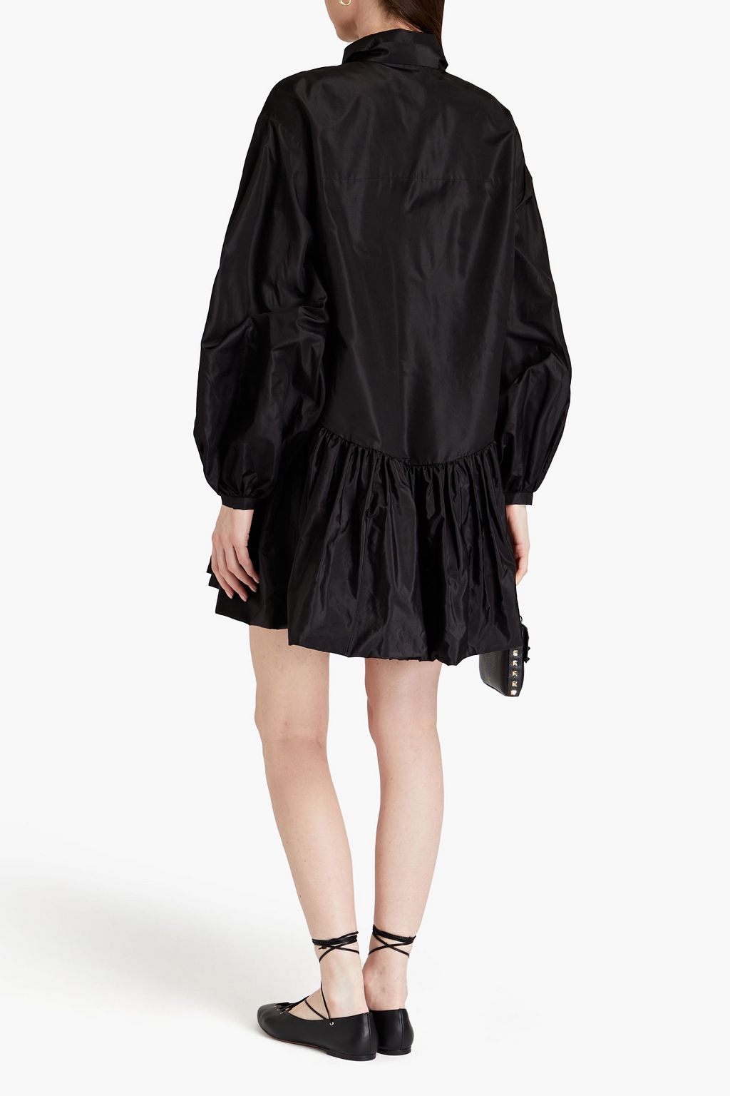 VALENTINO GARAVANI シルクタフタ ミニシャツワンピース リボンタイ ギャザー入り