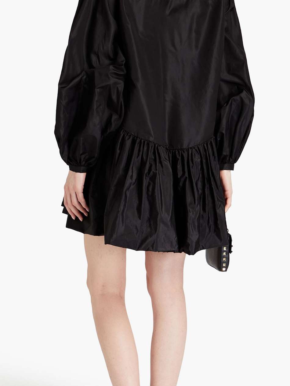 pussy-bow gathered silk-taffeta mini shirt dress