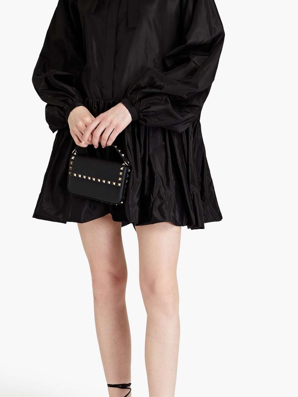 pussy-bow gathered silk-taffeta mini shirt dress