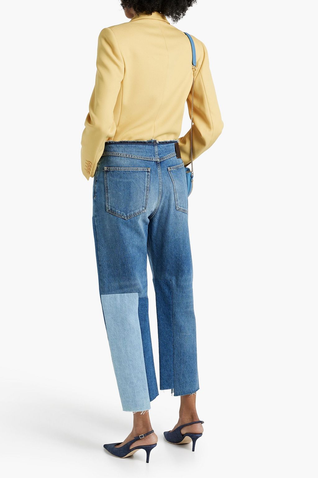 VALENTINO GARAVANI Frayed patchwork-effect high-rise tapered jeans